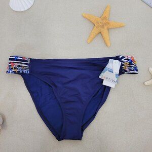 Captiva Bikini Bottom Size XL Blue Saint Tropez Aqua Side Shirred Swimwear